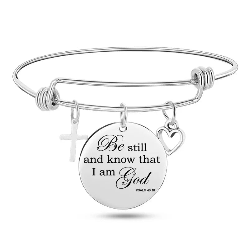Lady's Bible Scripture Stainless Steel Bangle Bracelet - God Cloth