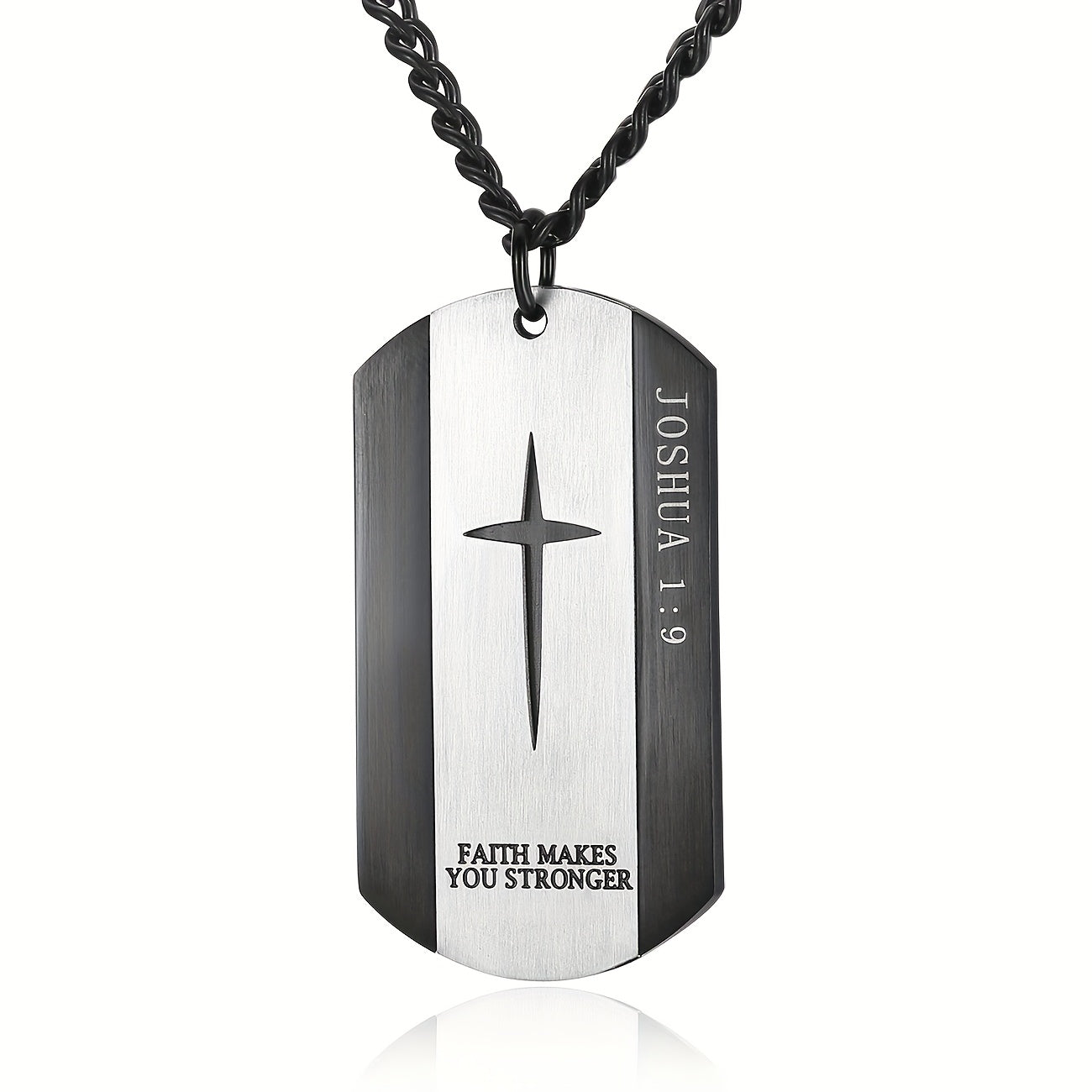 Black Stainless Steel Bible Verse Cross Necklace for Men
