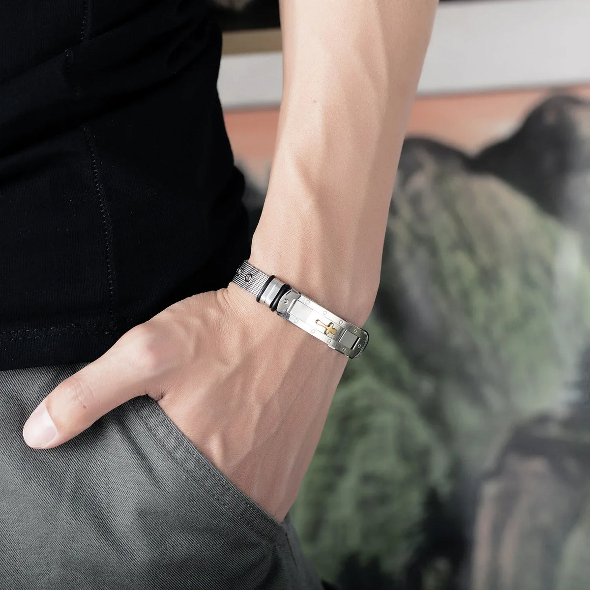 Men's Stainless Steel Cross Bracelet - God Cloth