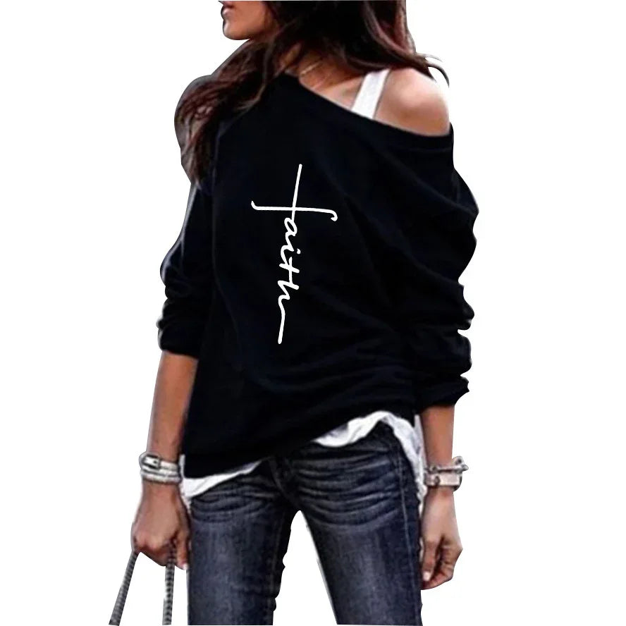 Faith Cross Off Shoulder Sweatshirt - God Cloth