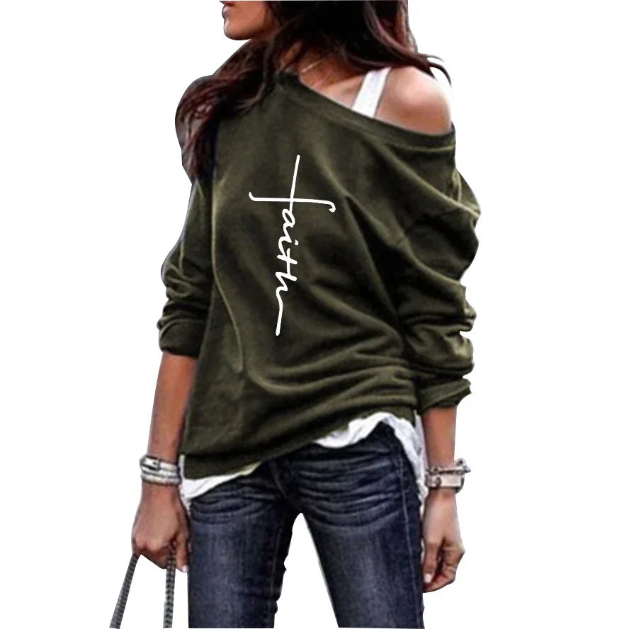 Faith Cross Off Shoulder Sweatshirt - God Cloth