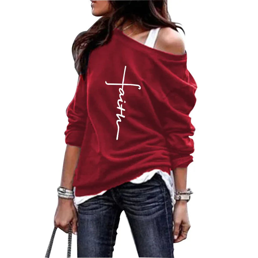 Faith Cross Off Shoulder Sweatshirt - God Cloth