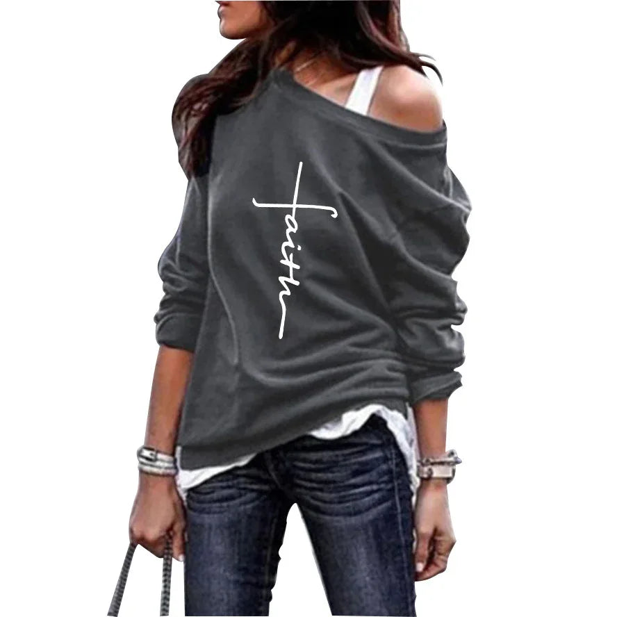 Faith Cross Off Shoulder Sweatshirt - God Cloth