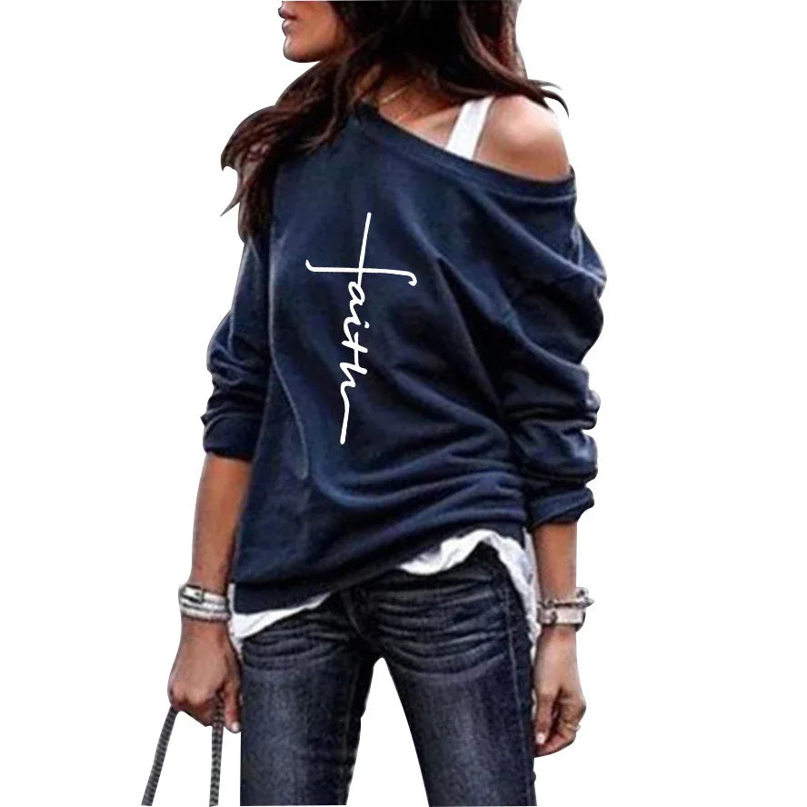 Faith Cross Off Shoulder Sweatshirt - God Cloth