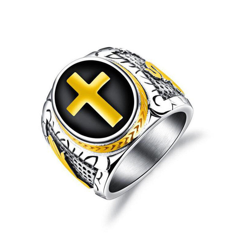 Intricate European-Style Cross Ring