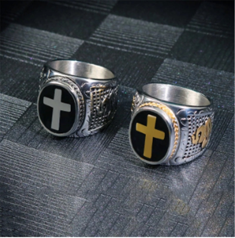 Intricate European-Style Cross Ring