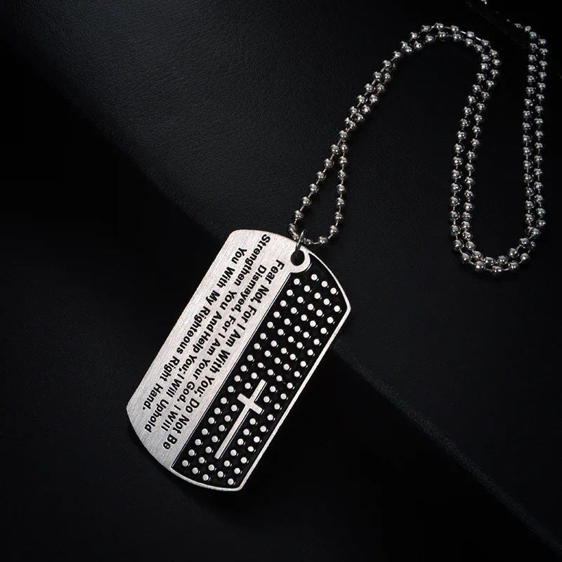 Stainless Steel Dog Tag Black Bible Verse Necklace - God Cloth