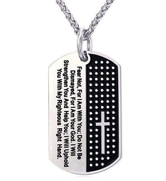 Stainless Steel Dog Tag Black Bible Verse Necklace