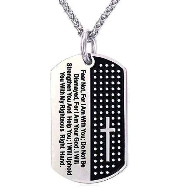 Stainless Steel Dog Tag Black Bible Verse Necklace - God Cloth