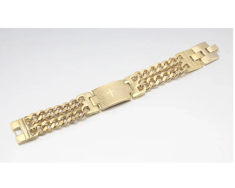 Double Buckle Bible Religious Cross Stainless Steel Bracelet - God Cloth