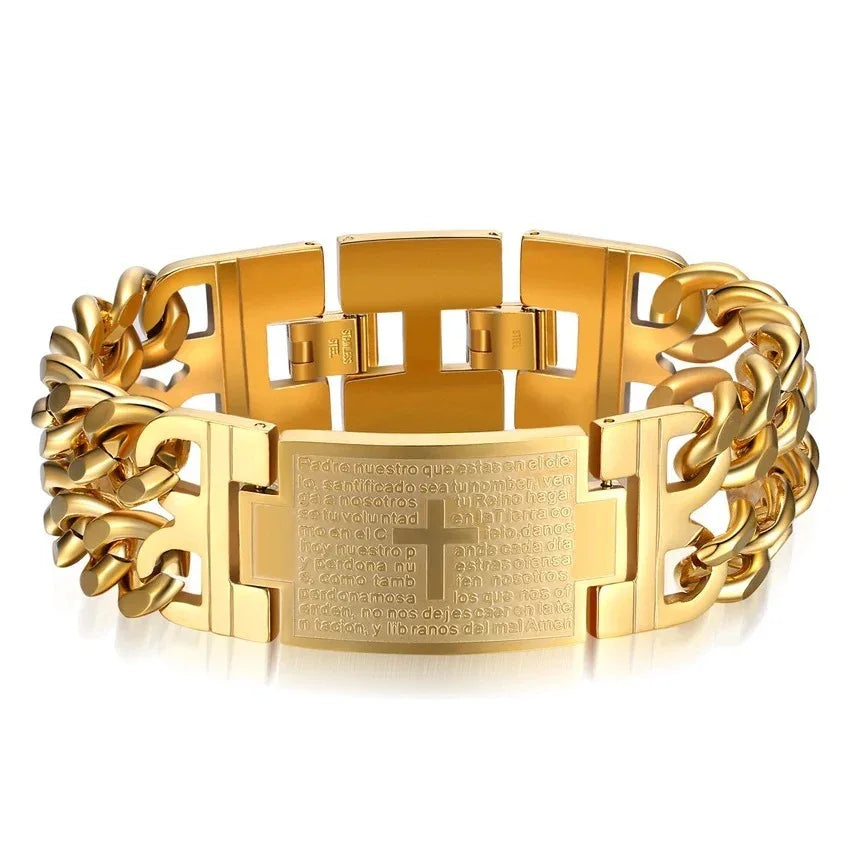 Double Buckle Bible Religious Cross Stainless Steel Bracelet - God Cloth