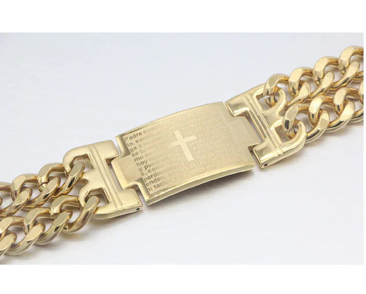 Double Buckle Bible Religious Cross Stainless Steel Bracelet - God Cloth