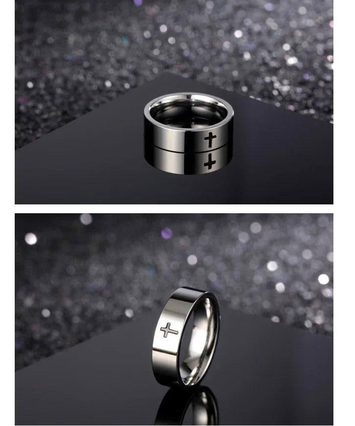 Men's Minimalist Titanium Steel Cross Ring - God Cloth