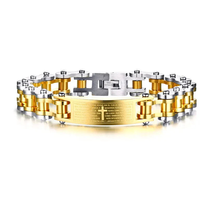 Men's Gold Titanium Steel Cross Scripture Bracelet - God Cloth
