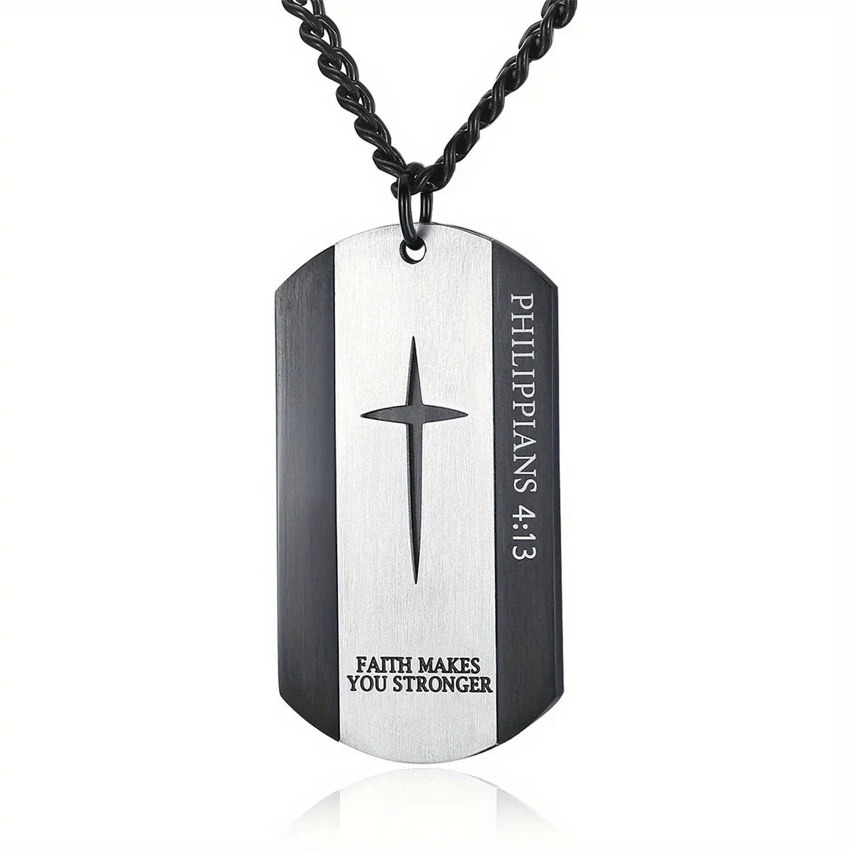 Black Stainless Steel Bible Verse Cross Necklace for Men - God Cloth