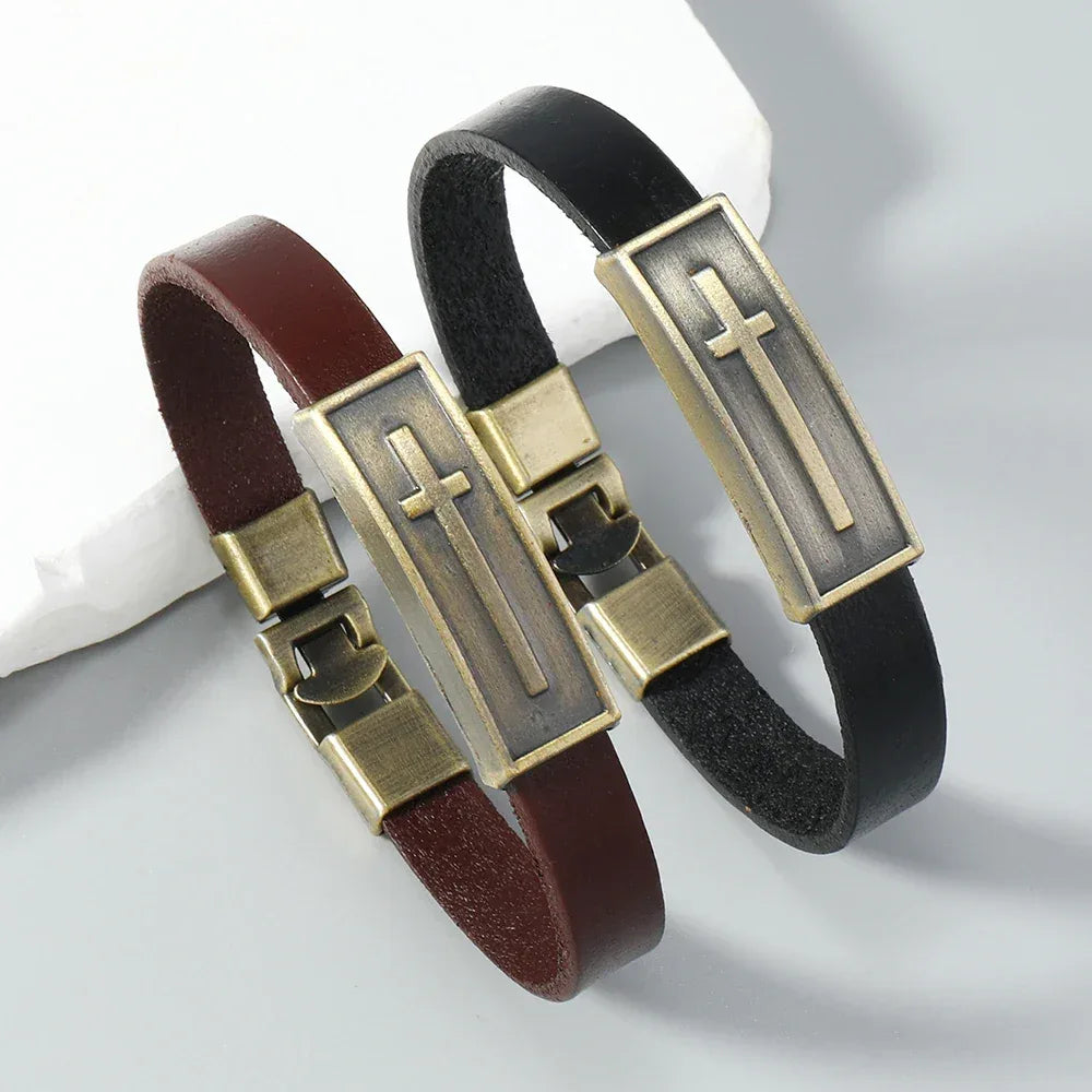 Leather Vintage Cross Bracelet for Men - God Cloth