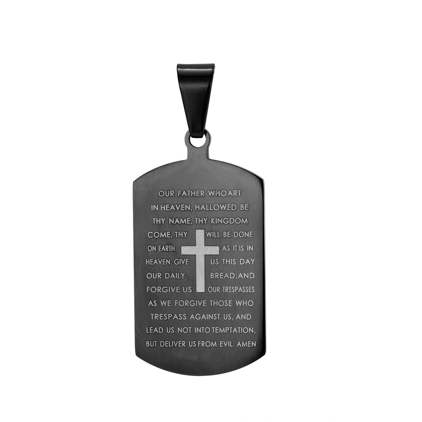 Stainless Steel Tag Cross and Scripture Pendant Necklace