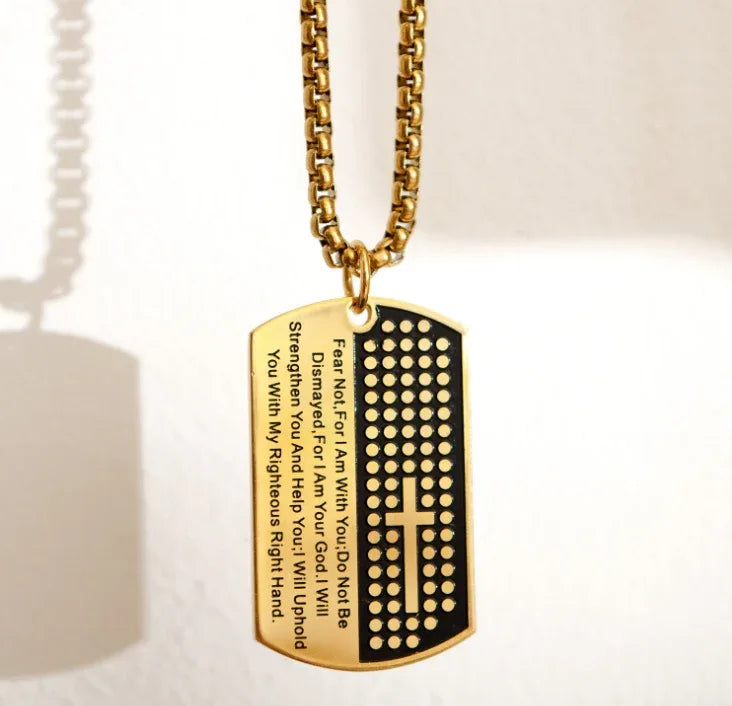 Dog Tag Cross Bible Verse Necklace - God Cloth