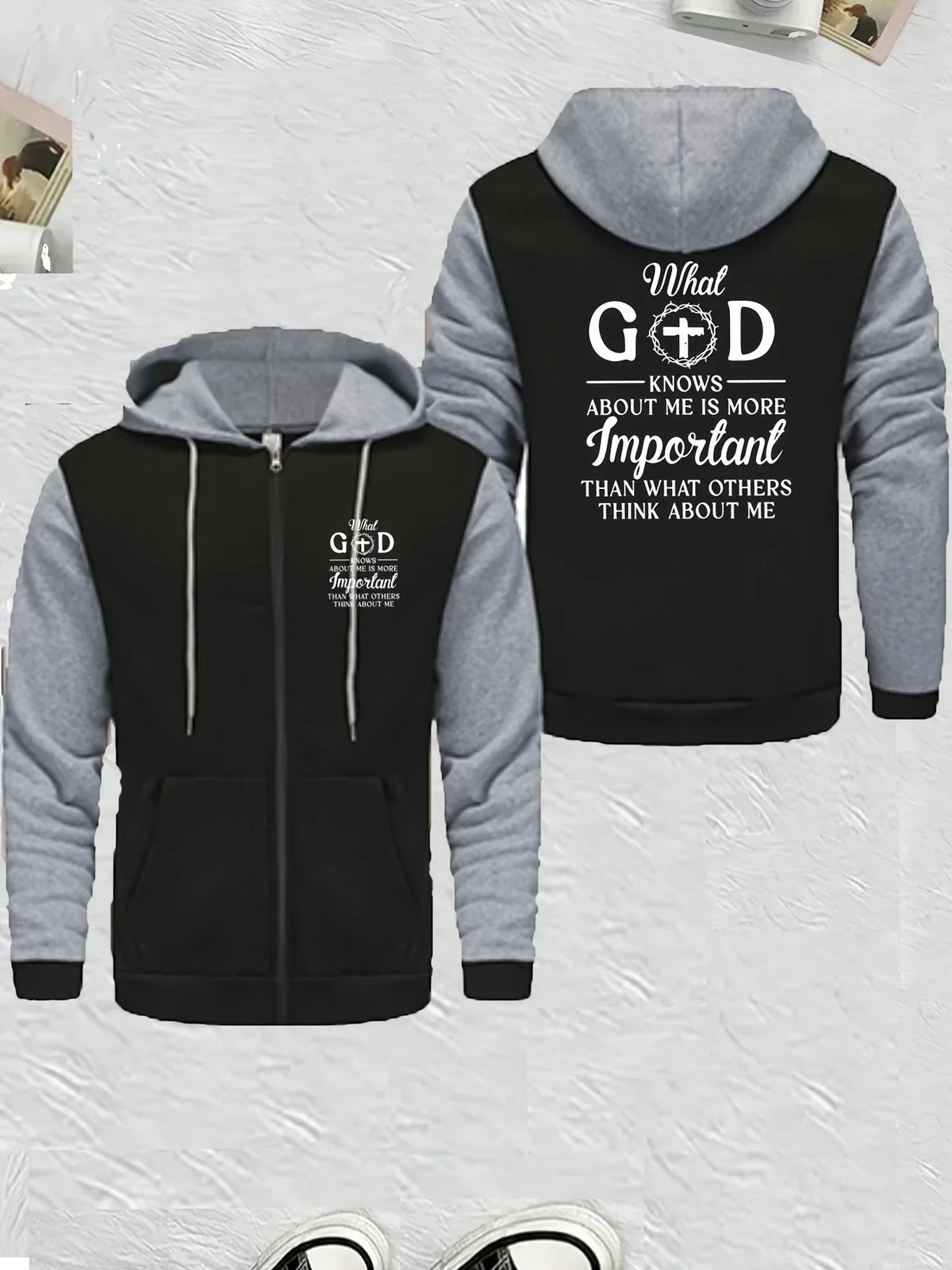 Men's Full-Zip Hooded Color Block Christian Jacket - God Cloth