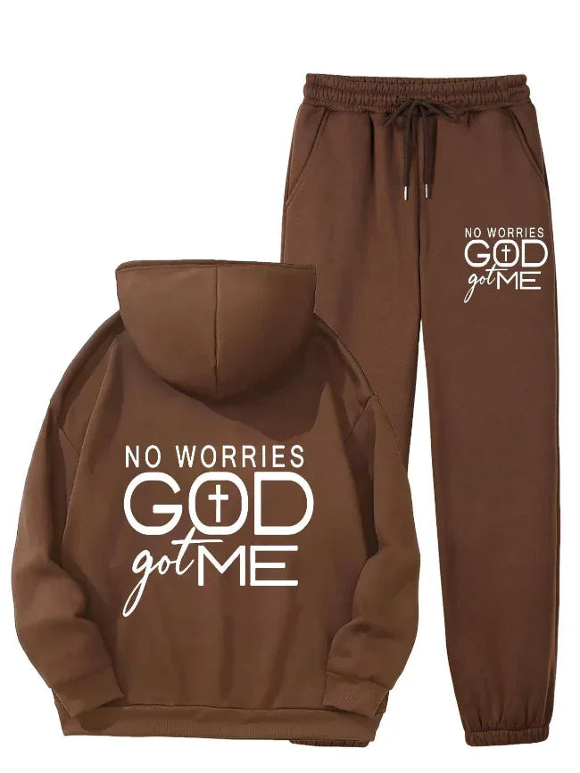 No Worries GOD Got Me Hoodie Sweatsuit - God Cloth