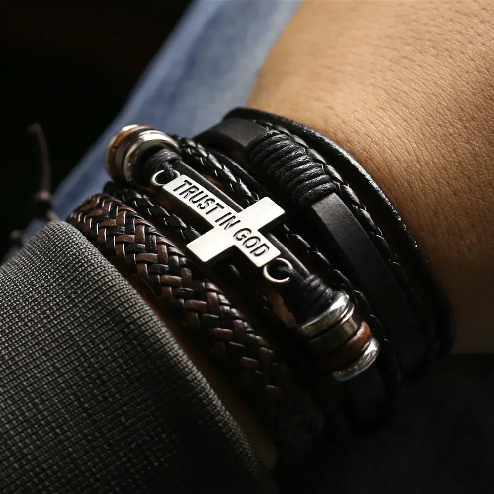 3 Pc Leather Bracelet Set - God Cloth