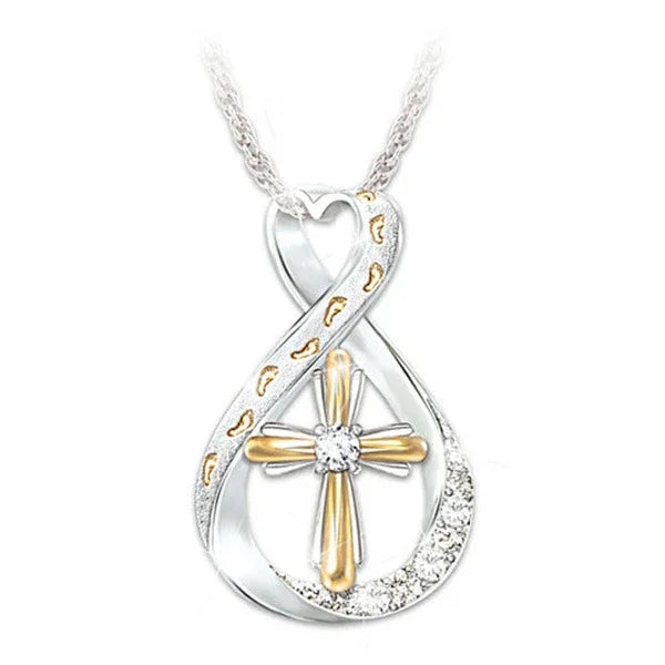 Two-Tone Diamond Cross Footprint Pendant - God Cloth