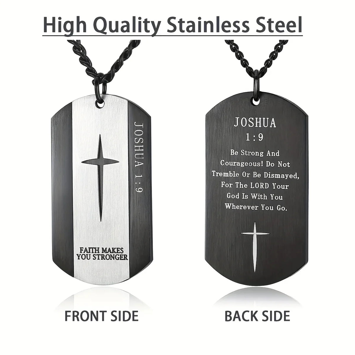 Black Stainless Steel Bible Verse Cross Necklace for Men - God Cloth