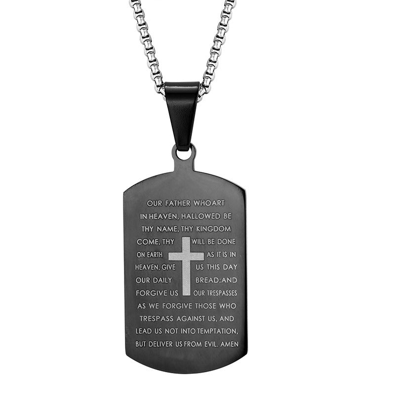 Stainless Steel Tag Cross and Scripture Pendant Necklace