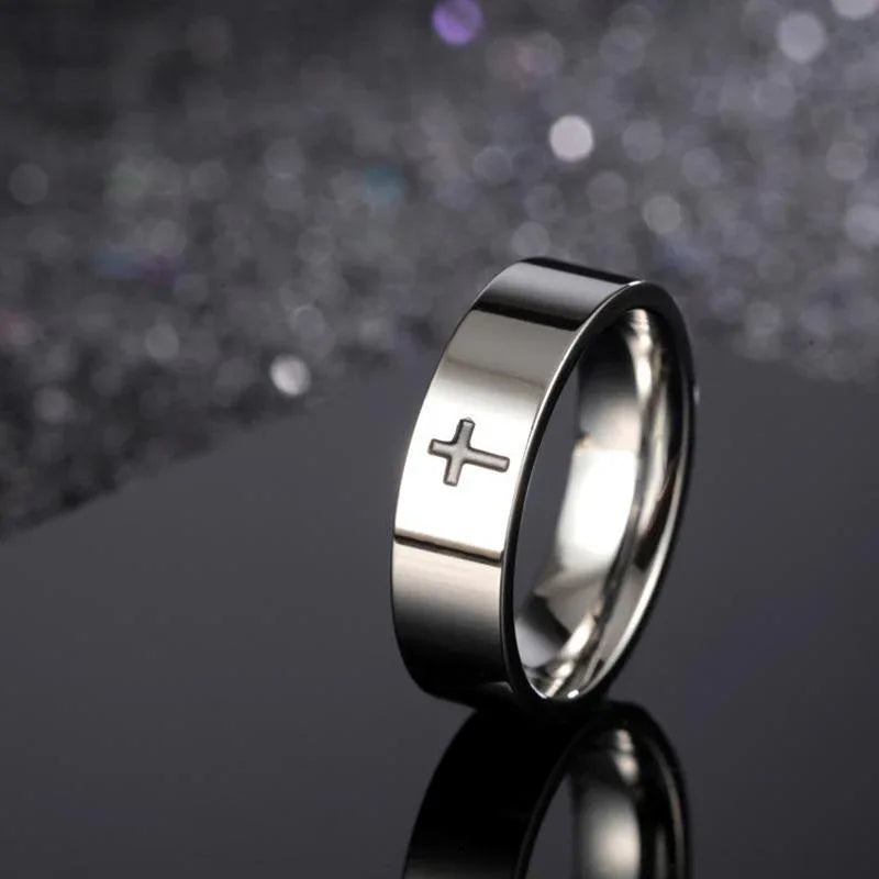 Men's Minimalist Titanium Steel Cross Ring - God Cloth