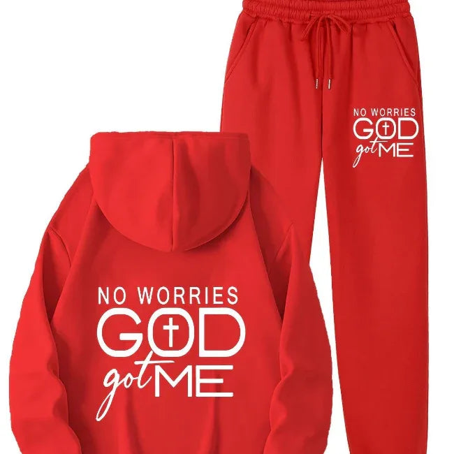 No Worries GOD Got Me Hoodie Sweatsuit - God Cloth