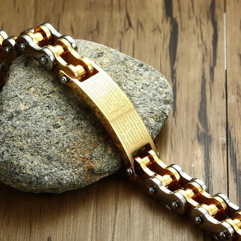 Men's Gold Titanium Steel Cross Scripture Bracelet - God Cloth