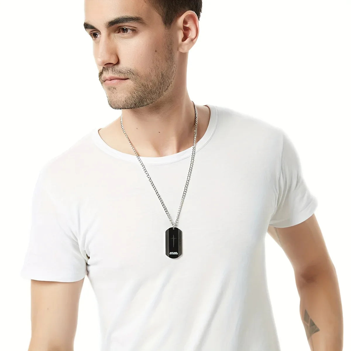 Black Stainless Steel Bible Verse Cross Necklace for Men - God Cloth