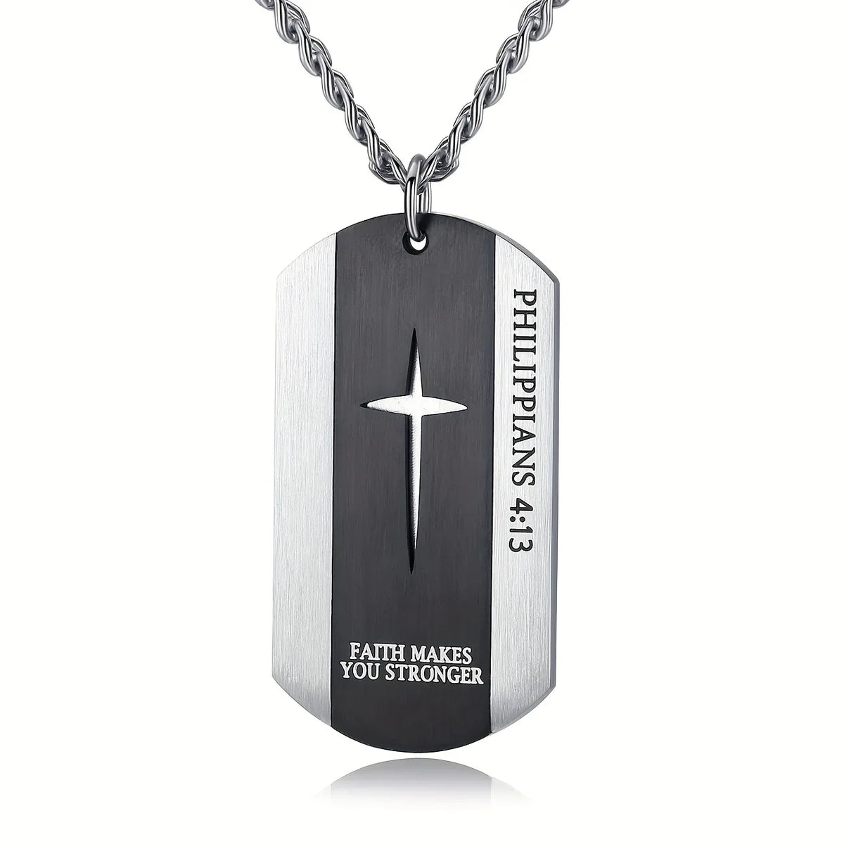 Black Stainless Steel Bible Verse Cross Necklace for Men - God Cloth