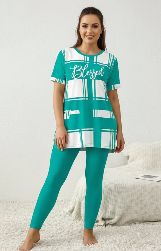 Blessed Plaid Polyester Pants Set