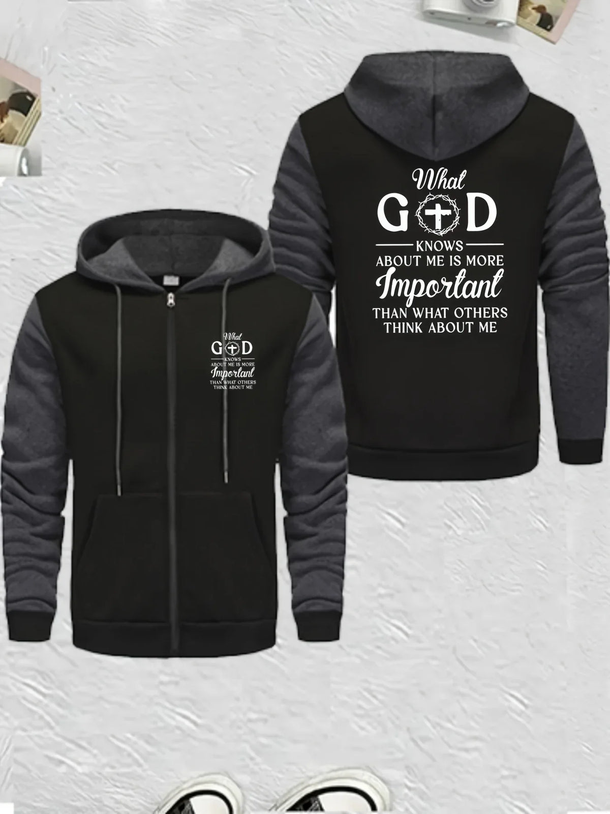 Men's Full-Zip Hooded Color Block Christian Jacket - God Cloth