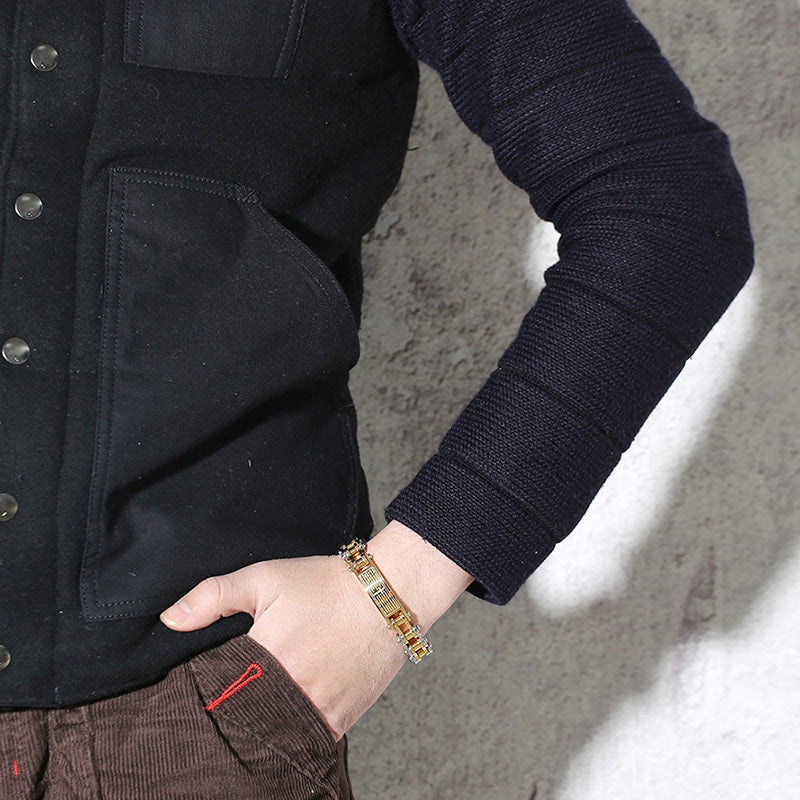 Men's Gold Titanium Steel Cross Scripture Bracelet