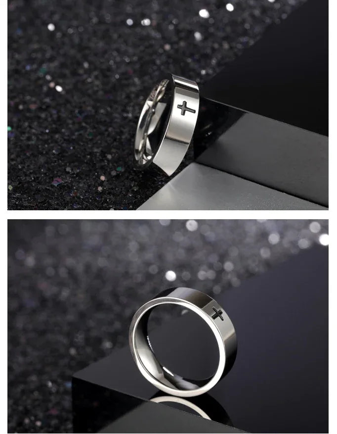 Men's Minimalist Titanium Steel Cross Ring - God Cloth