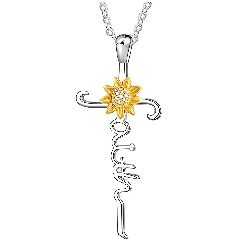Sunflower Faith Cross Necklace