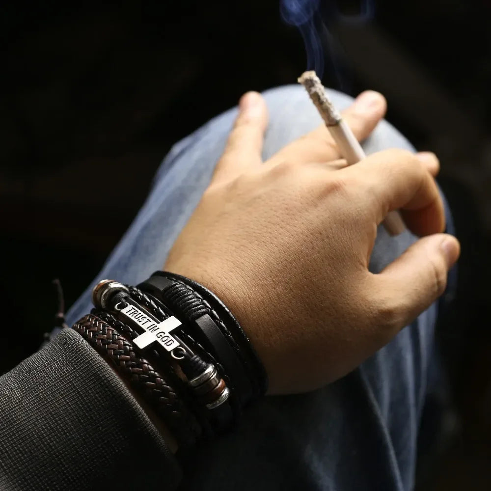 3 Pc Leather Bracelet Set - God Cloth