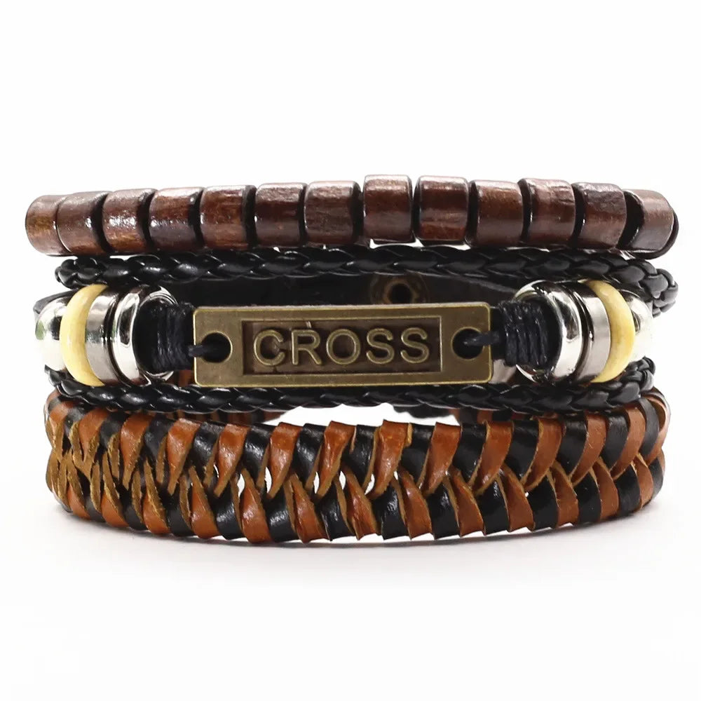 3 Pc Leather Bracelet Set - God Cloth