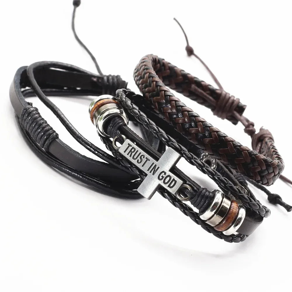 3 Pc Leather Bracelet Set - God Cloth