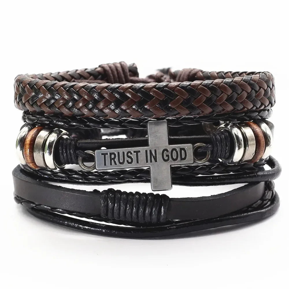 3 Pc Leather Bracelet Set - God Cloth