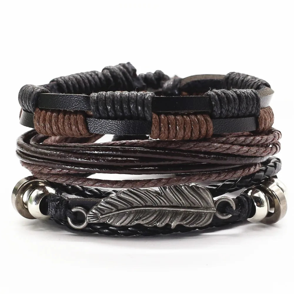 3 Pc Leather Bracelet Set