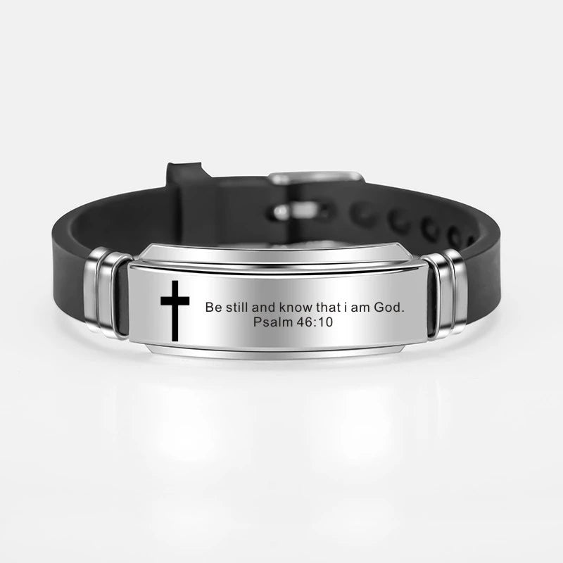 Unisex Scripture Quote with Cross Adjustable Bracelet