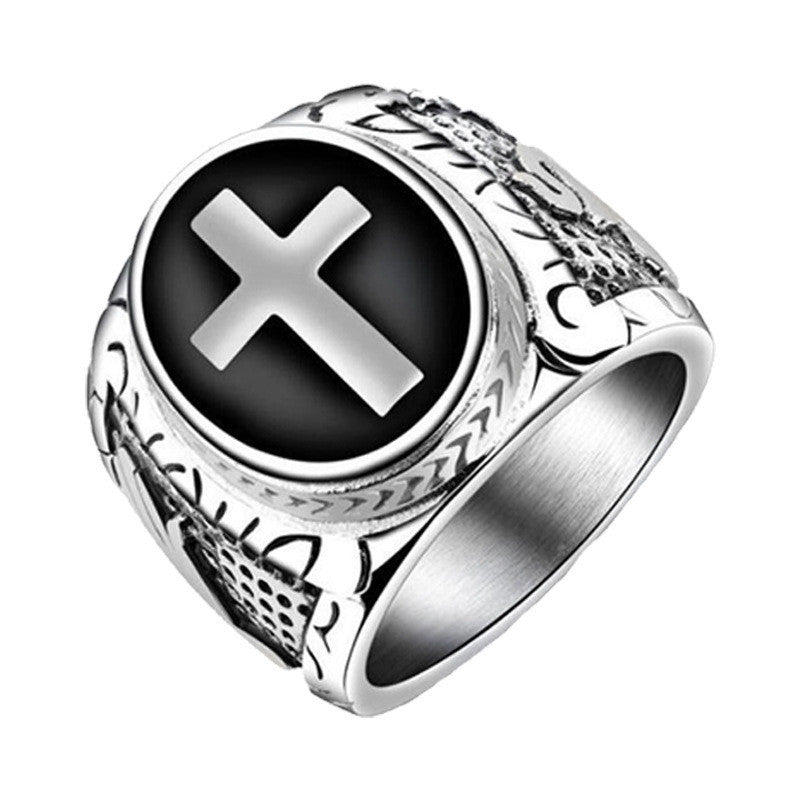 Intricate European-Style Cross Ring