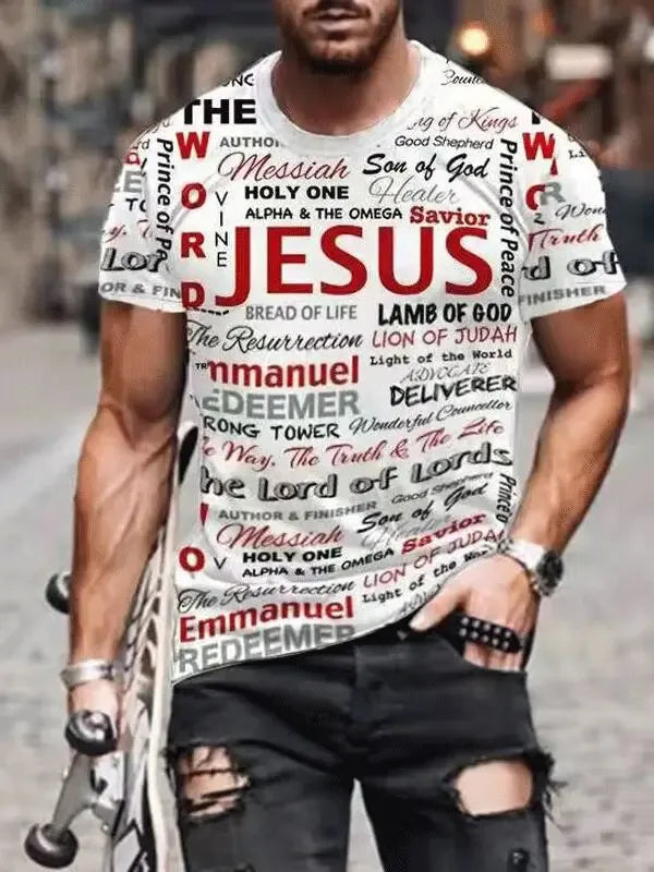 Jesus Names 3D Graphic Men's T-shirt - God Cloth