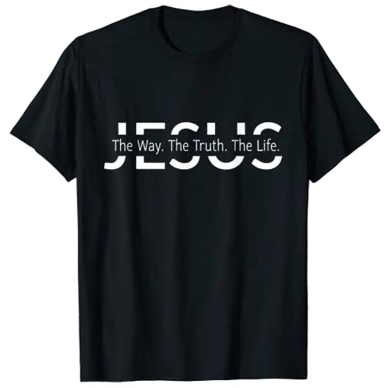 Black t-shirt with 'JESUS The Way. The Truth. The Life.' text