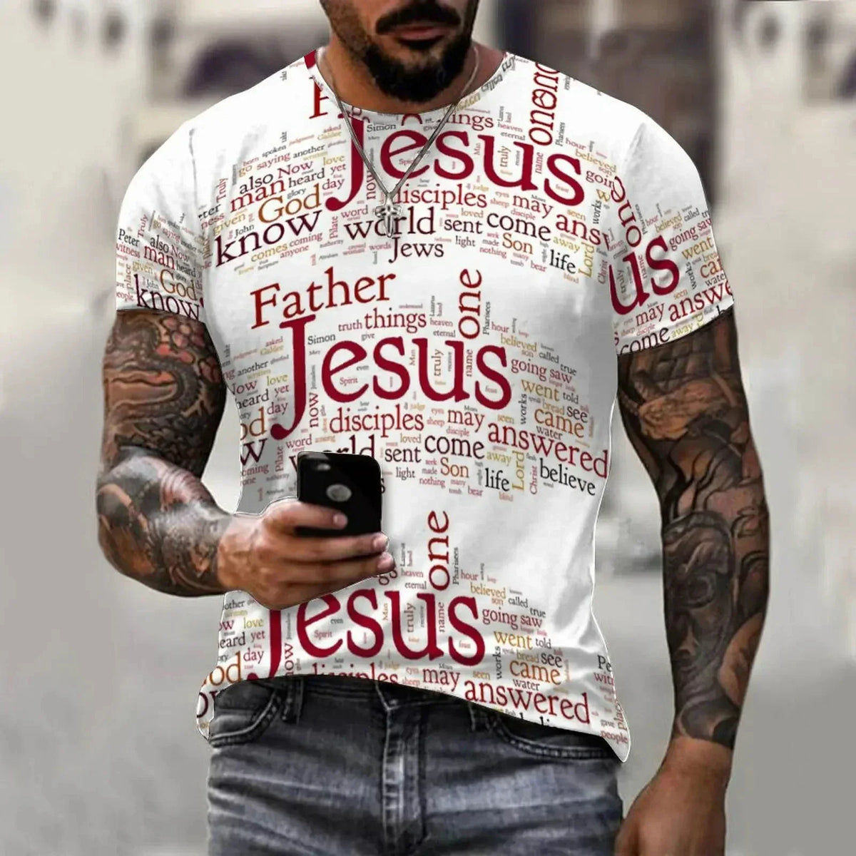 Jesus Names 3D Graphic Men's T-shirt - God Cloth
