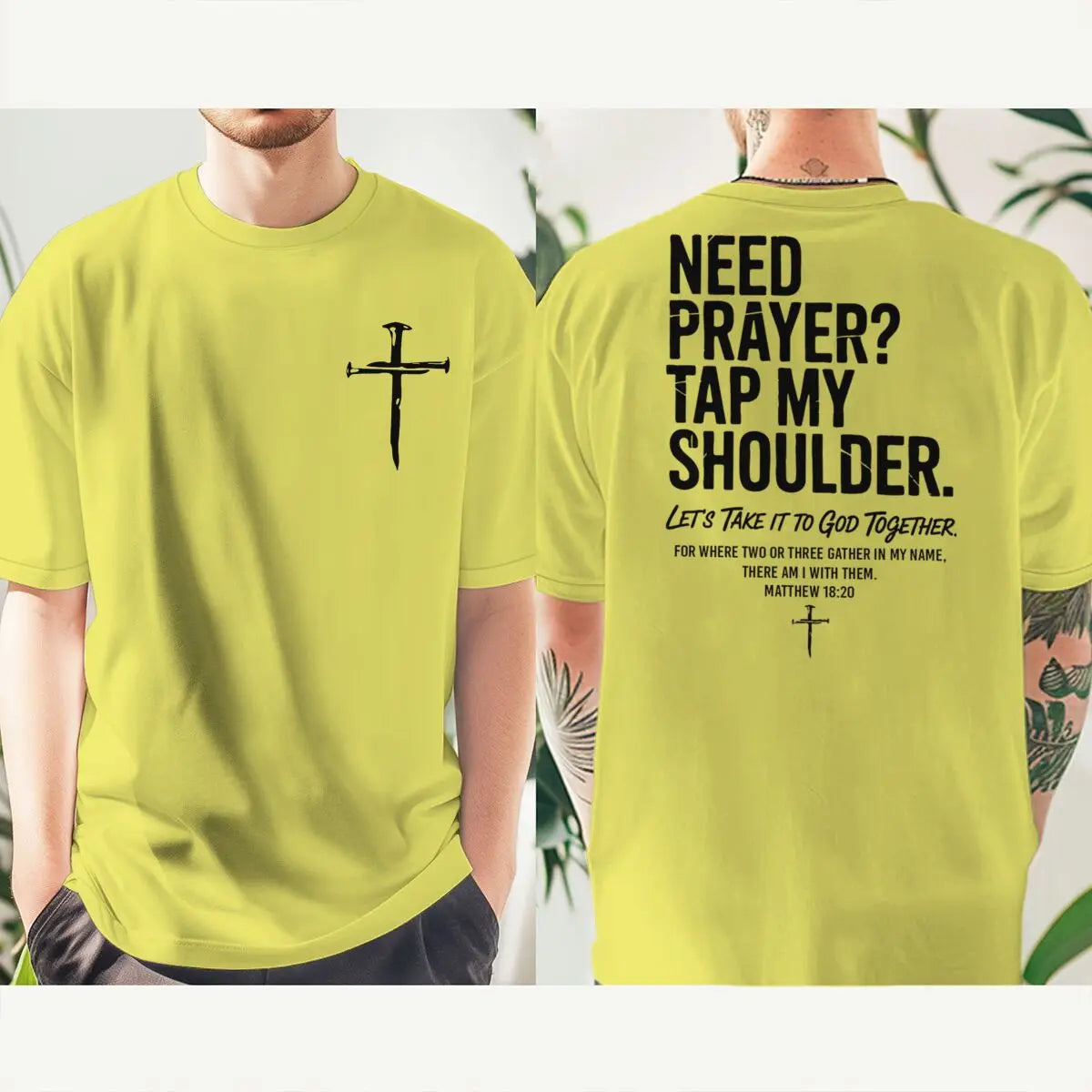 Need Prayer? Tap My Shoulder Christian T-Shirt | Unisex Faith Graphic Cross Tee