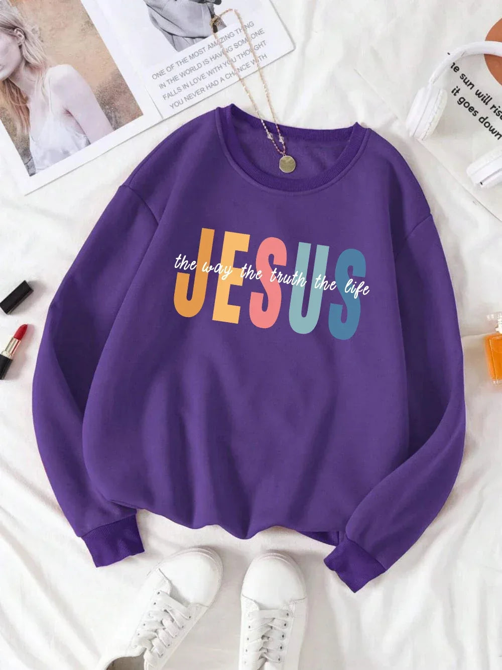 Colorful Jesus Fleece Pullover Sweatshirt - God Cloth